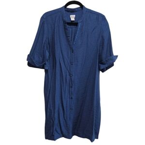 Chico's Size 2 | Large Button Front Shirt Dress Blue Rayon Linen Blend